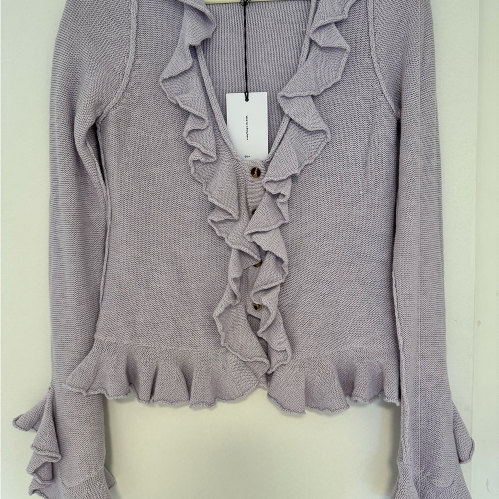 🆕 LPA RUFFLE COTTON/ SILK CARDIGAN- LILAC- SIZE L- UNWORN W/ TAGS - Picture 2 of 5